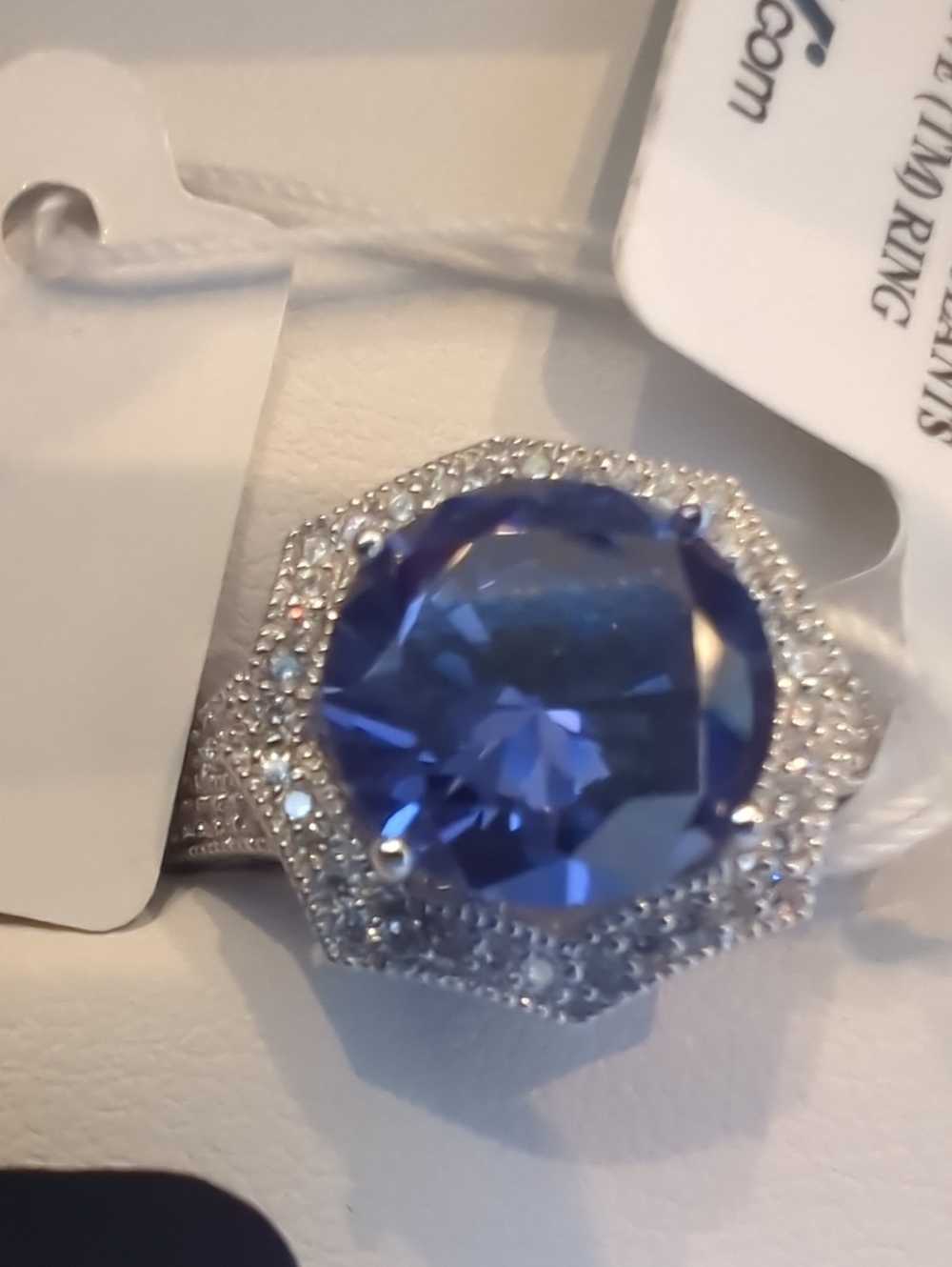 Statement Blue Gemstone Cocktail Ring in Silver Tone